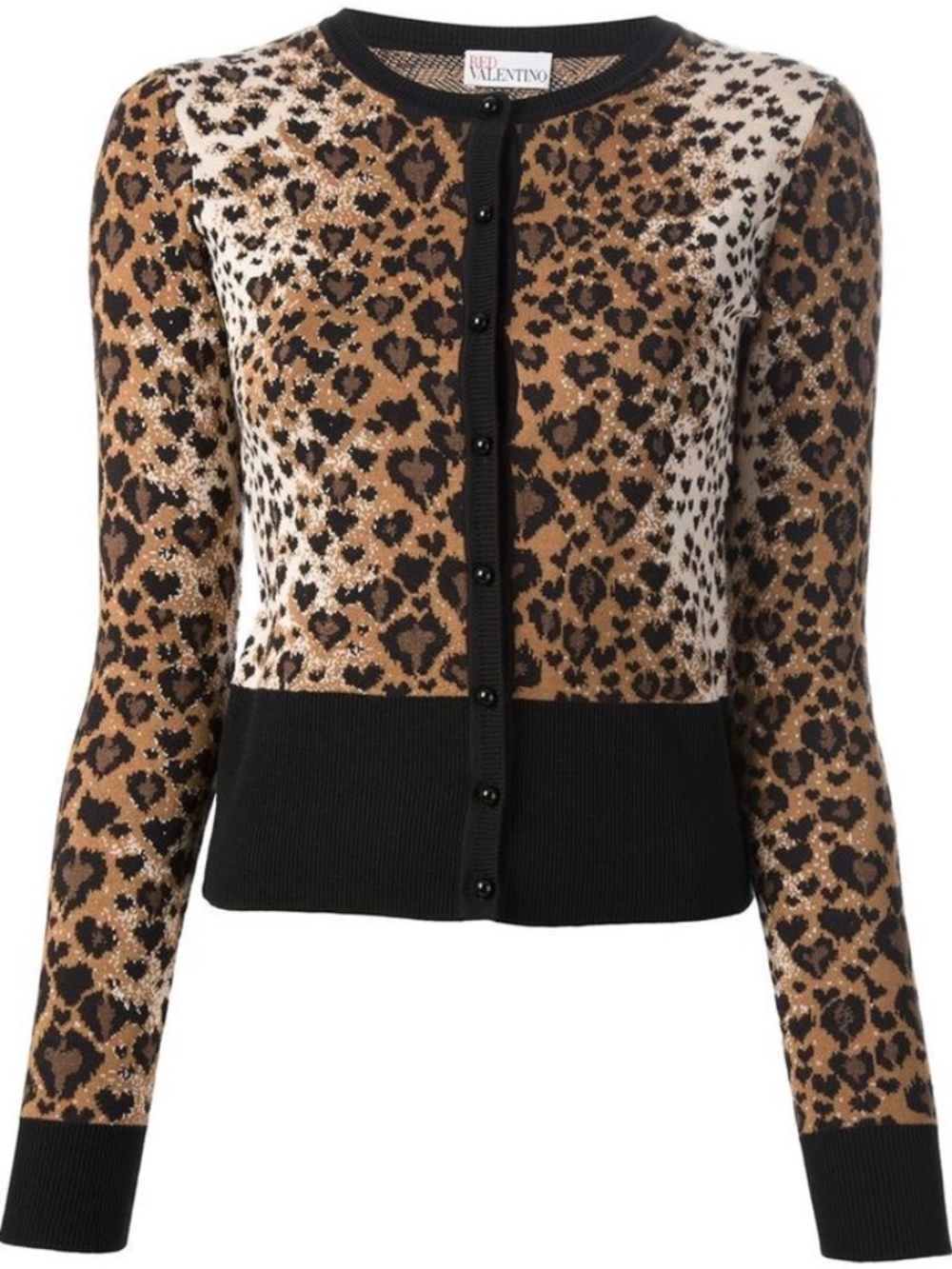 RED Valentino Leopard-Pattern Knit Cardigan in Brown & Black, Large